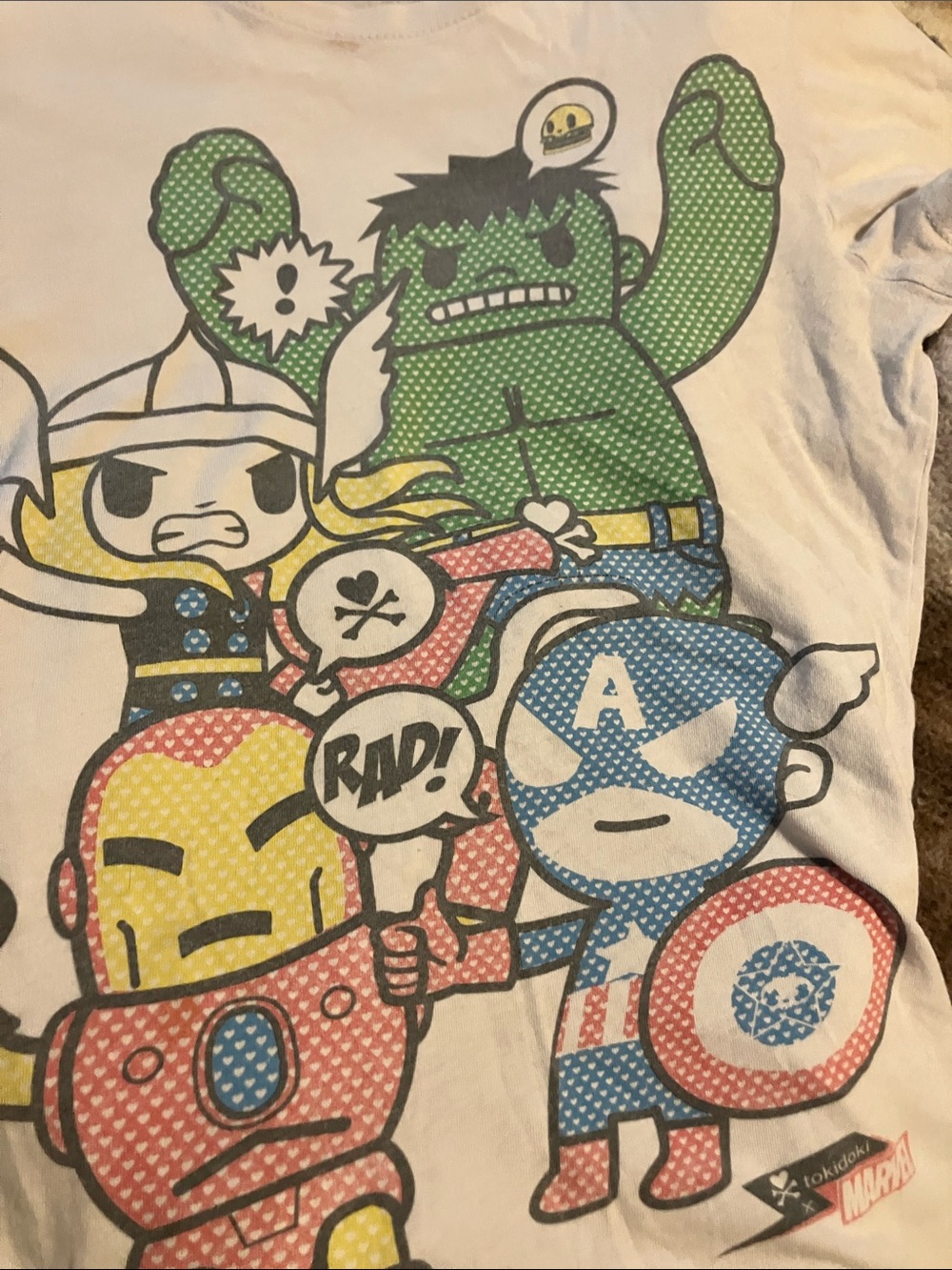 tokidoki Kids Short Sleeve Tee - White with Green, Blue, Red, Yellow